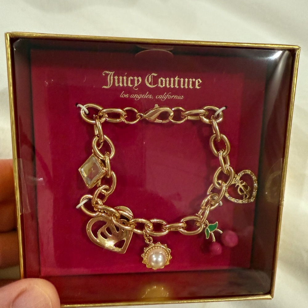 Juicy Couture Gold Bracelet with Cherry and Heart Charms